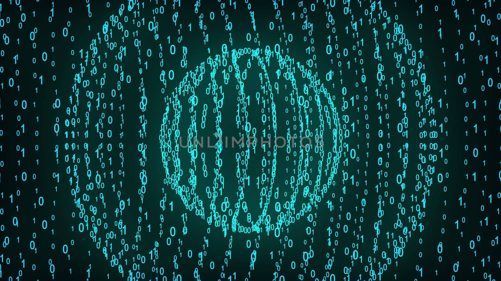 Big and small binary number spheres, computer generated. 3D rendering of binary code background with numbers. Abstract futuristic elements
