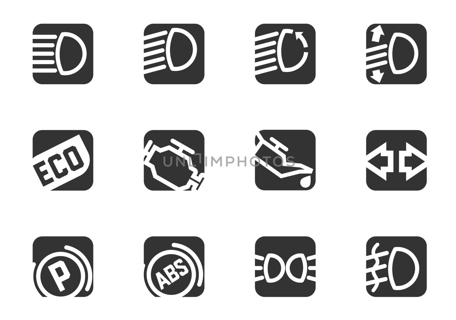 Symbols icons set isolated for car interface design