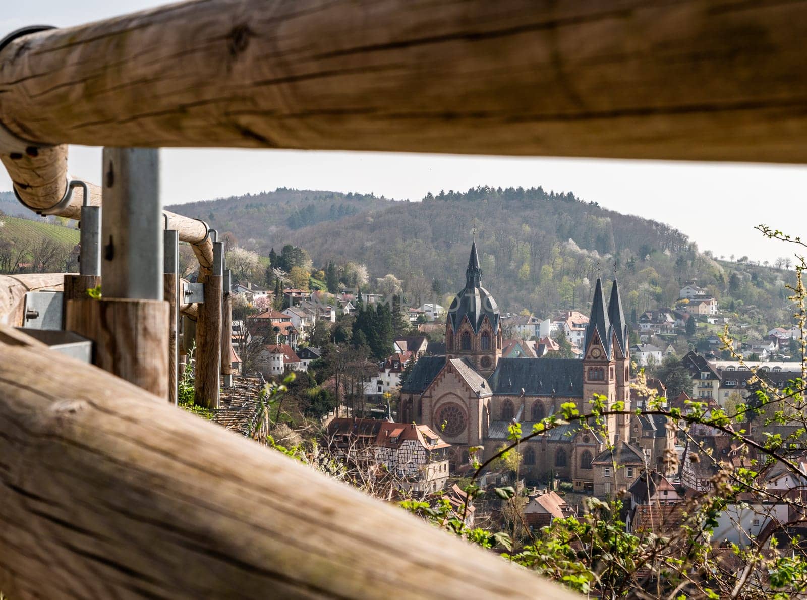 Heppenheim panorama with St. Peter Curch on a cloudy spring day