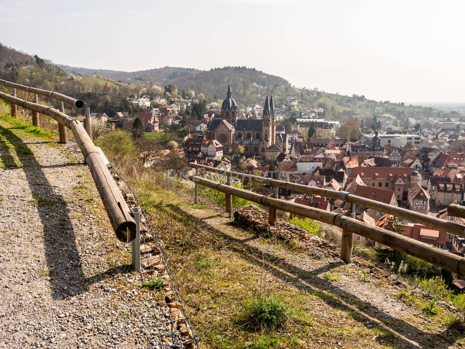 Heppenheim panorama with St. Peter Curch on a cloudy spring day