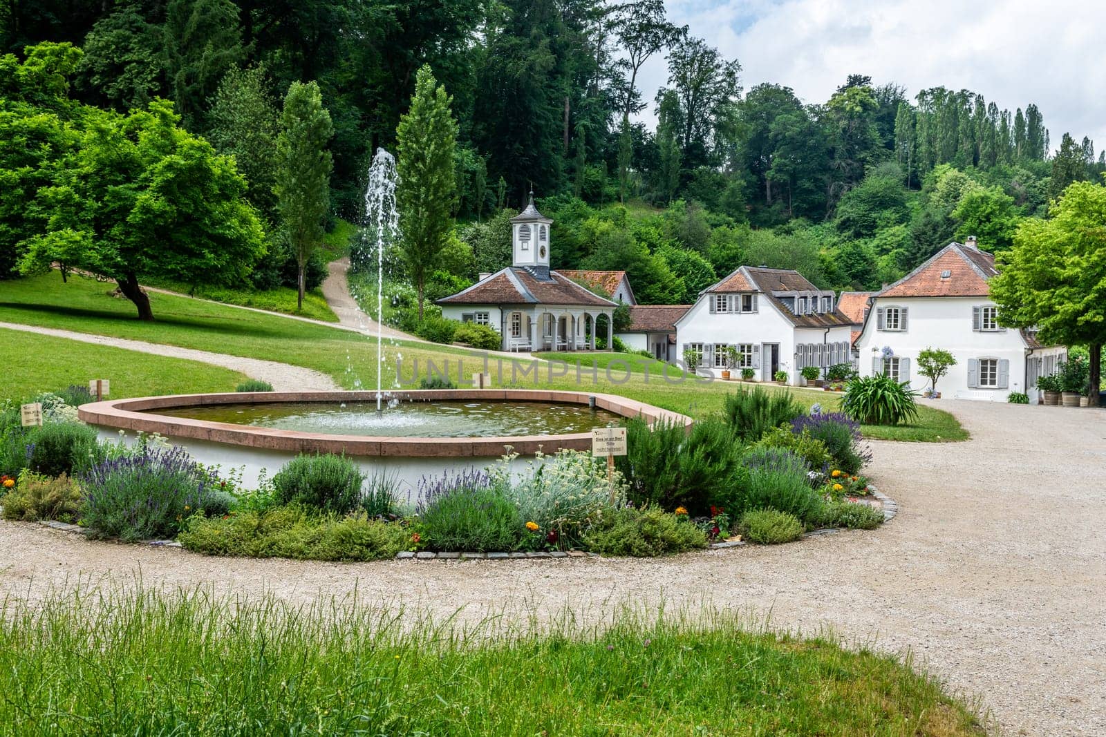 Village with old Buildings at Fürstenlager Park during summer, Bensheim Auerbach, germany
