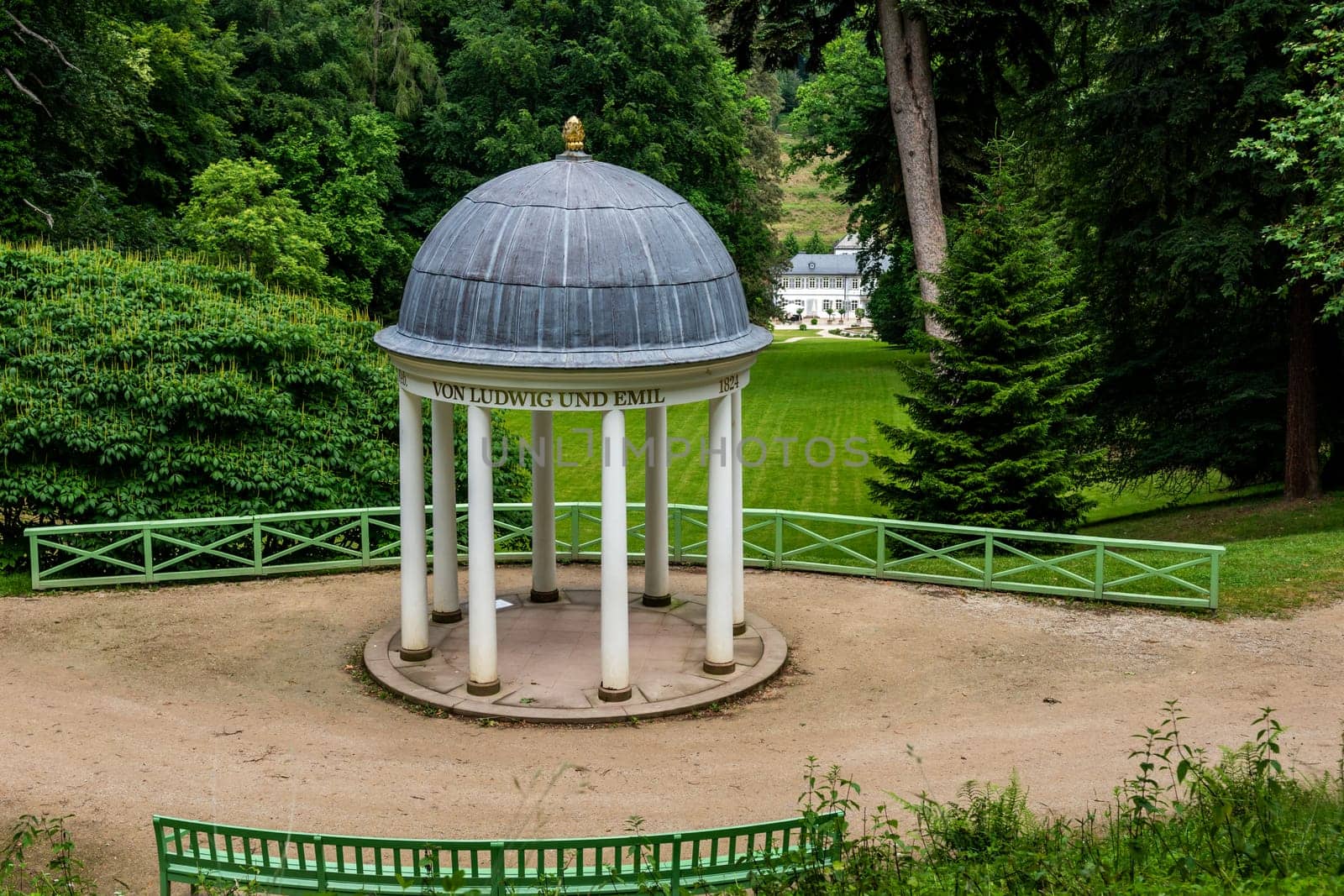 Old pavilion at Fürstenlager Park during summer, Bensheim Auerbach, germany