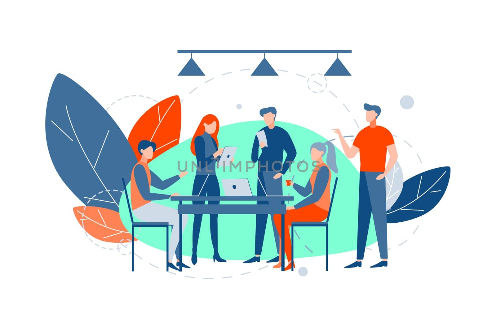 Meeting, coworking, teamwork, analysis or business concept. Business peoples team businessmen women partners together. Office meeting. Coworking, analysis, planning strategy. Collaboration brainstorming