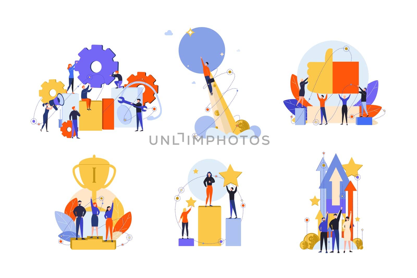 Excellence, success, motivation, achievement, success, win, innovation set concept. Business people businessmen women managers with like, approval. Exellence motivation or goal achievement.