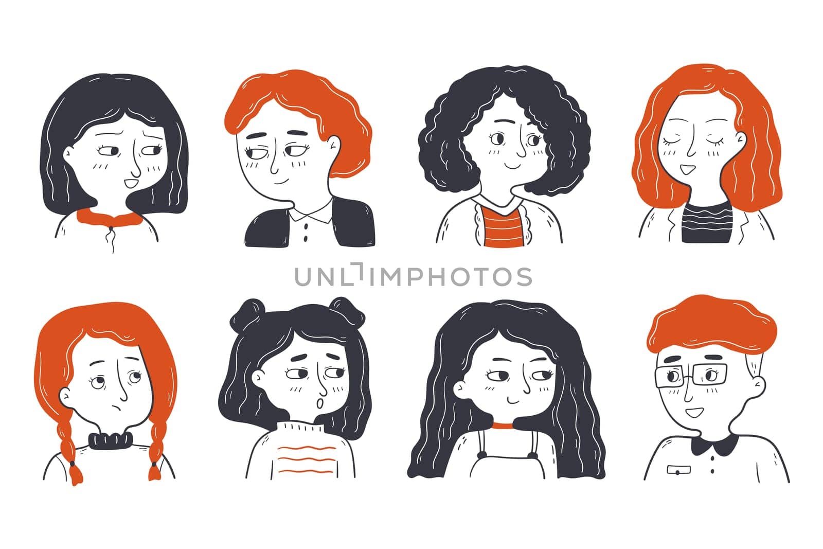 Childhood, friendship, portrait set concept. Collection group of children friends toddlers pupils boy girls characters looking at sides isolated on white background. Back to school and education.