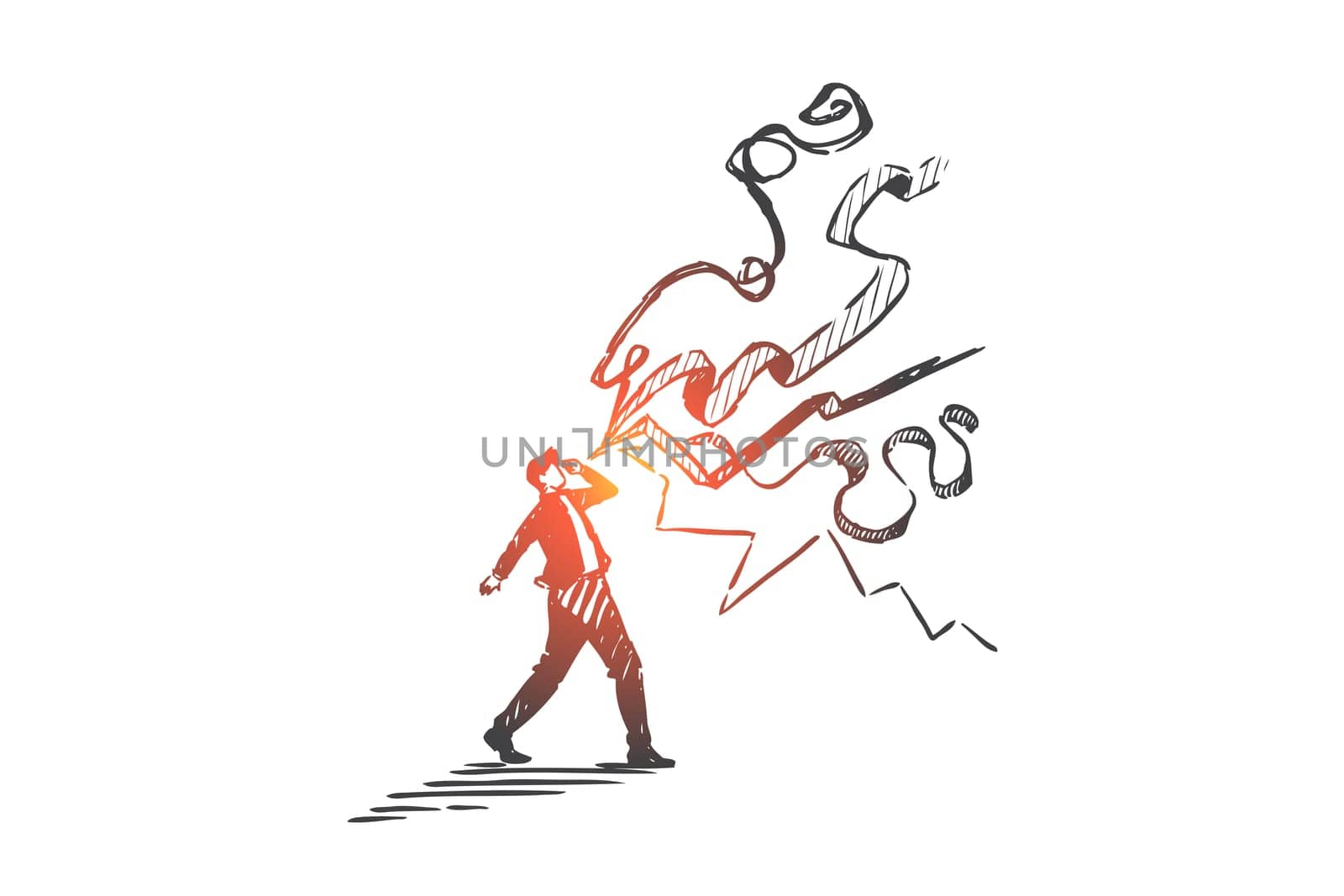 Promotion and advertisement concept sketch. Businessman shouting, marketing strategy, social media coverage metaphor, informing general public, company presentation. Hand drawn isolated vector