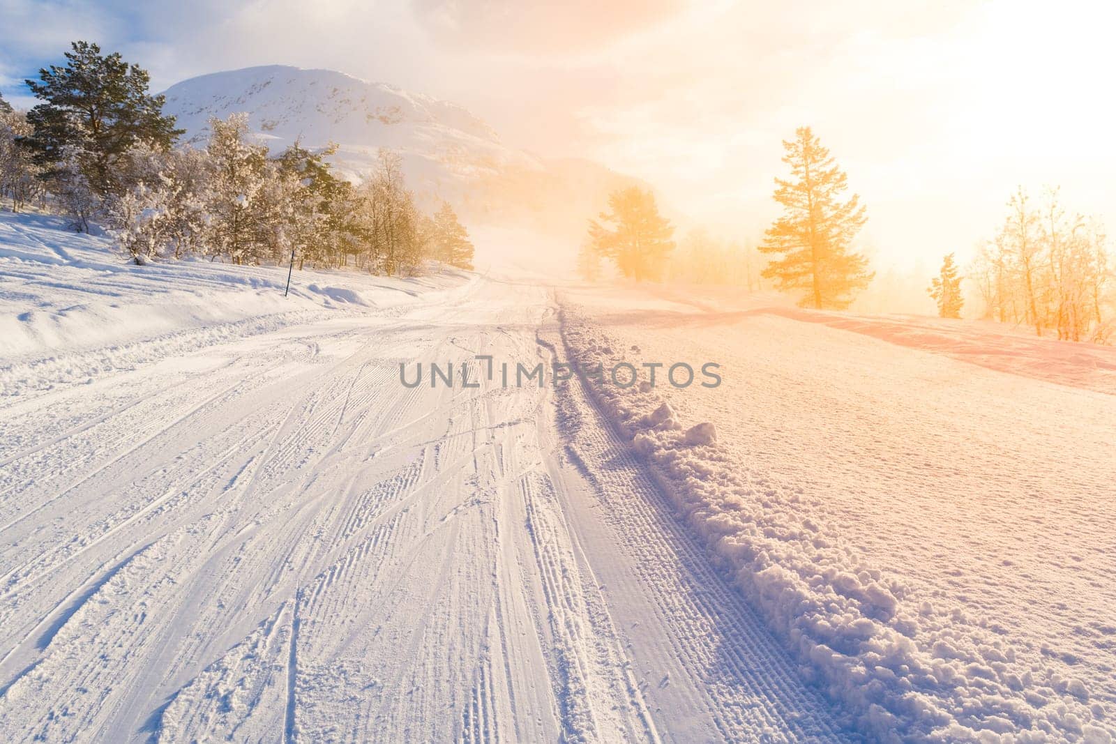 ski centre stryn at sunrise, norway