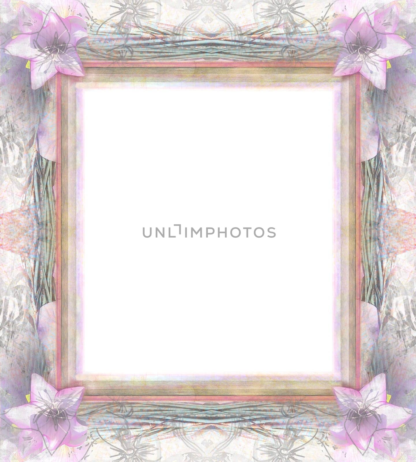 Vintage wooden Grunge Frame For Congratulation with beautiful pink flowers