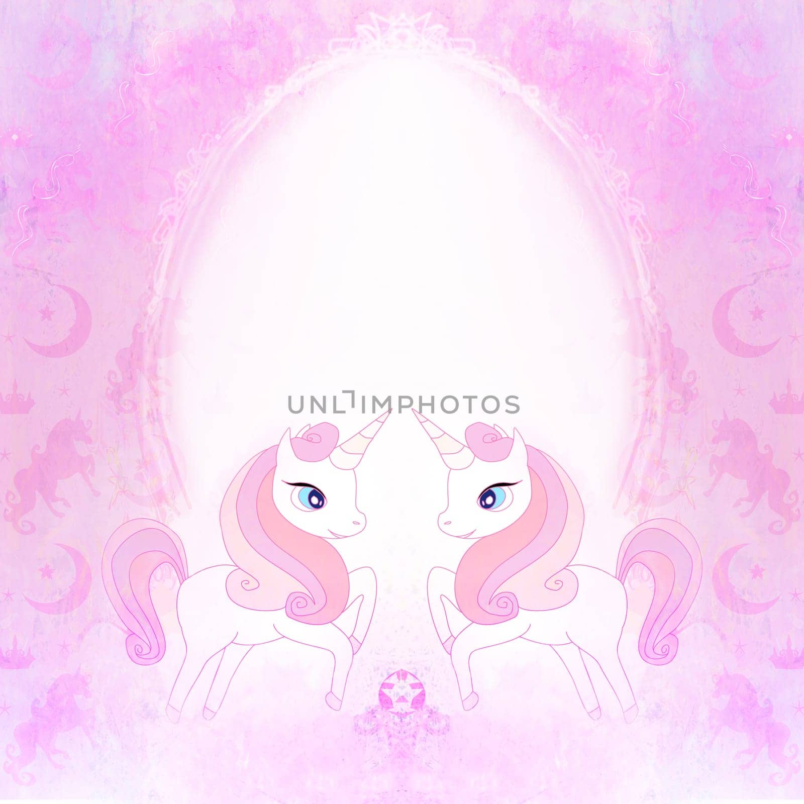 cute cartoon unicorns - decorative fairy-tale frame