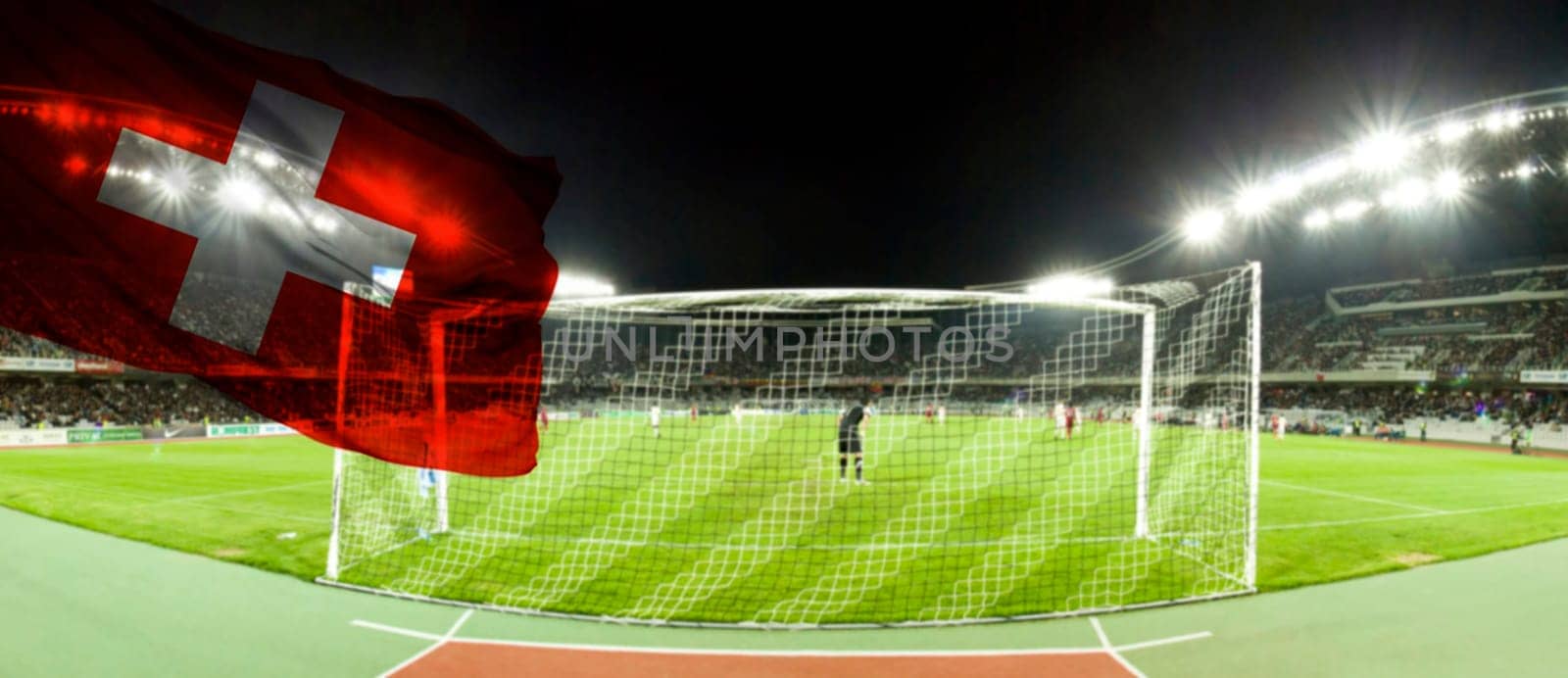 Soccer stadium with flag of Switzerland
