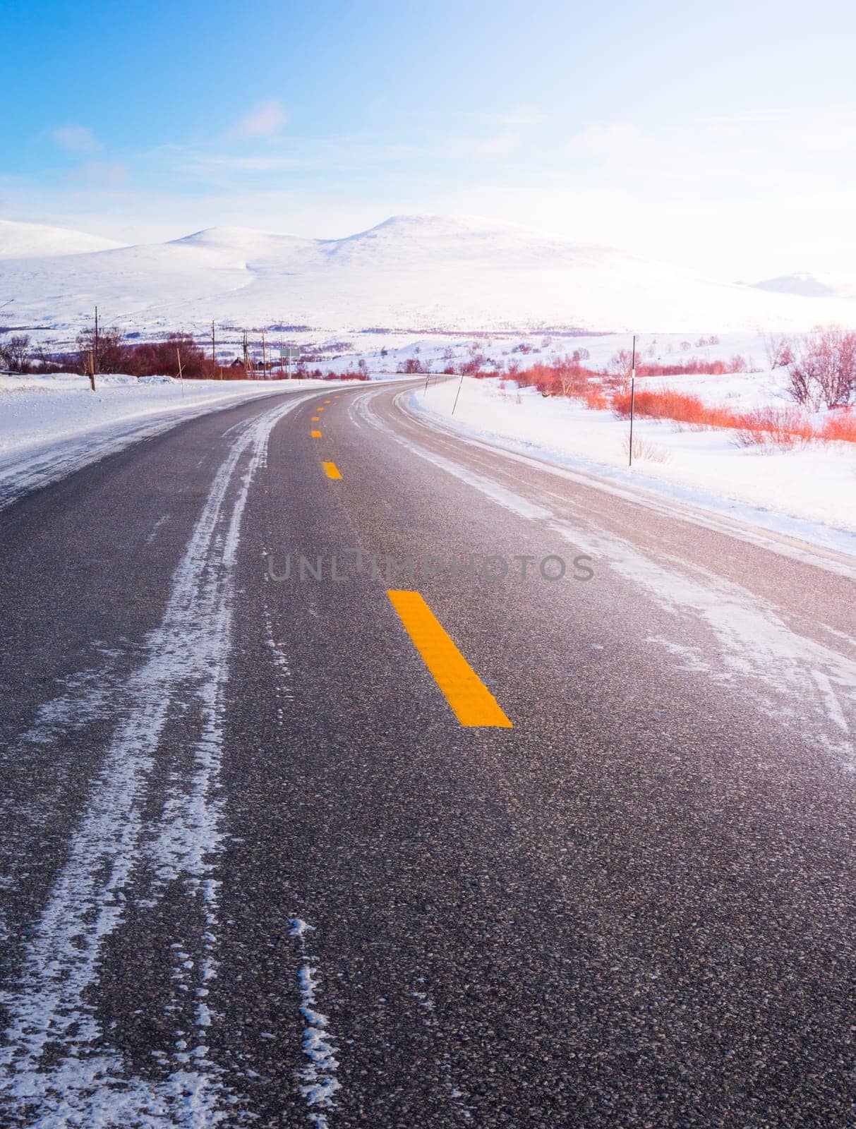 Typical norwegian road in winter