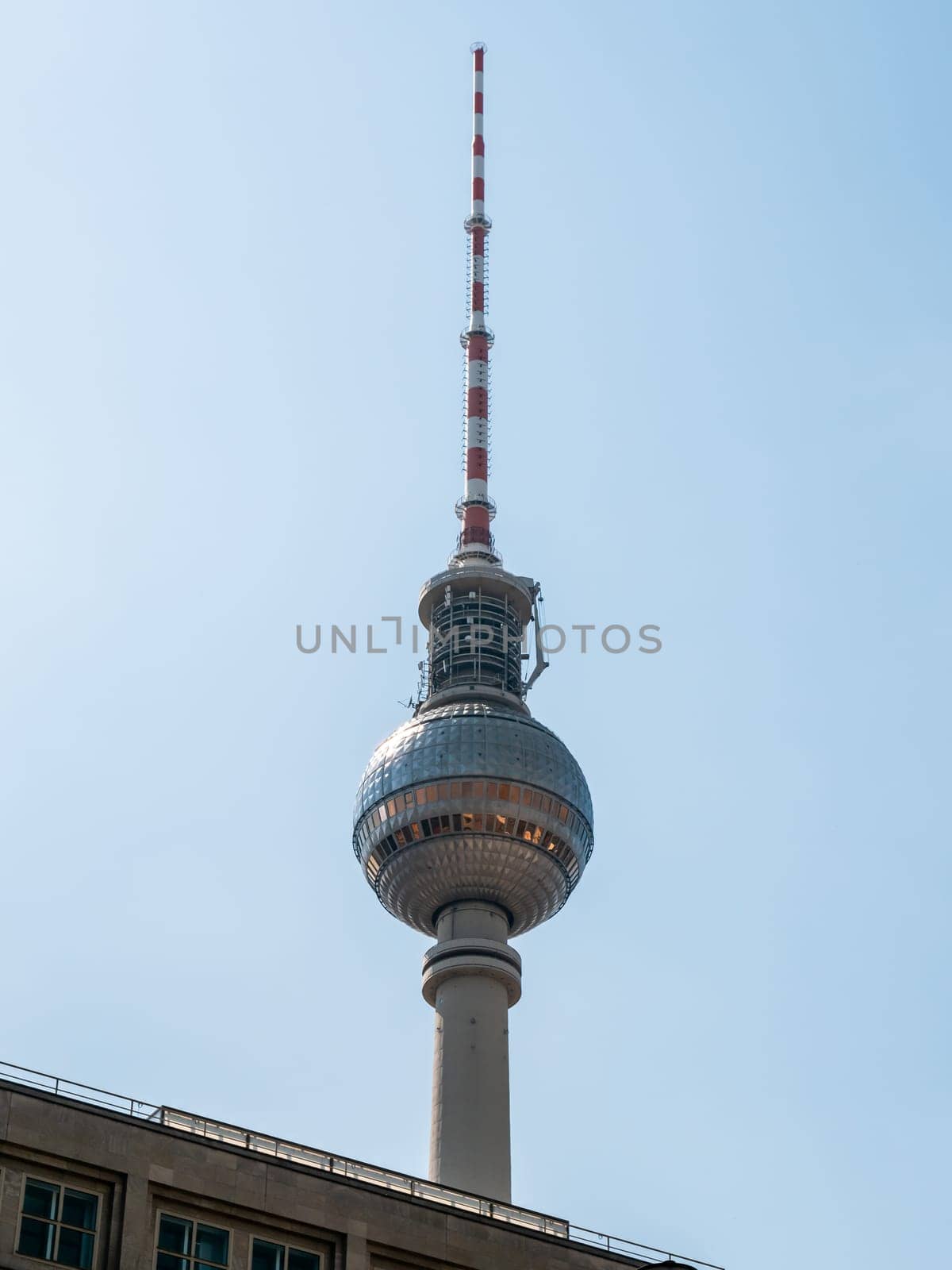 Berlin Television Tower from low angle during summer, germany