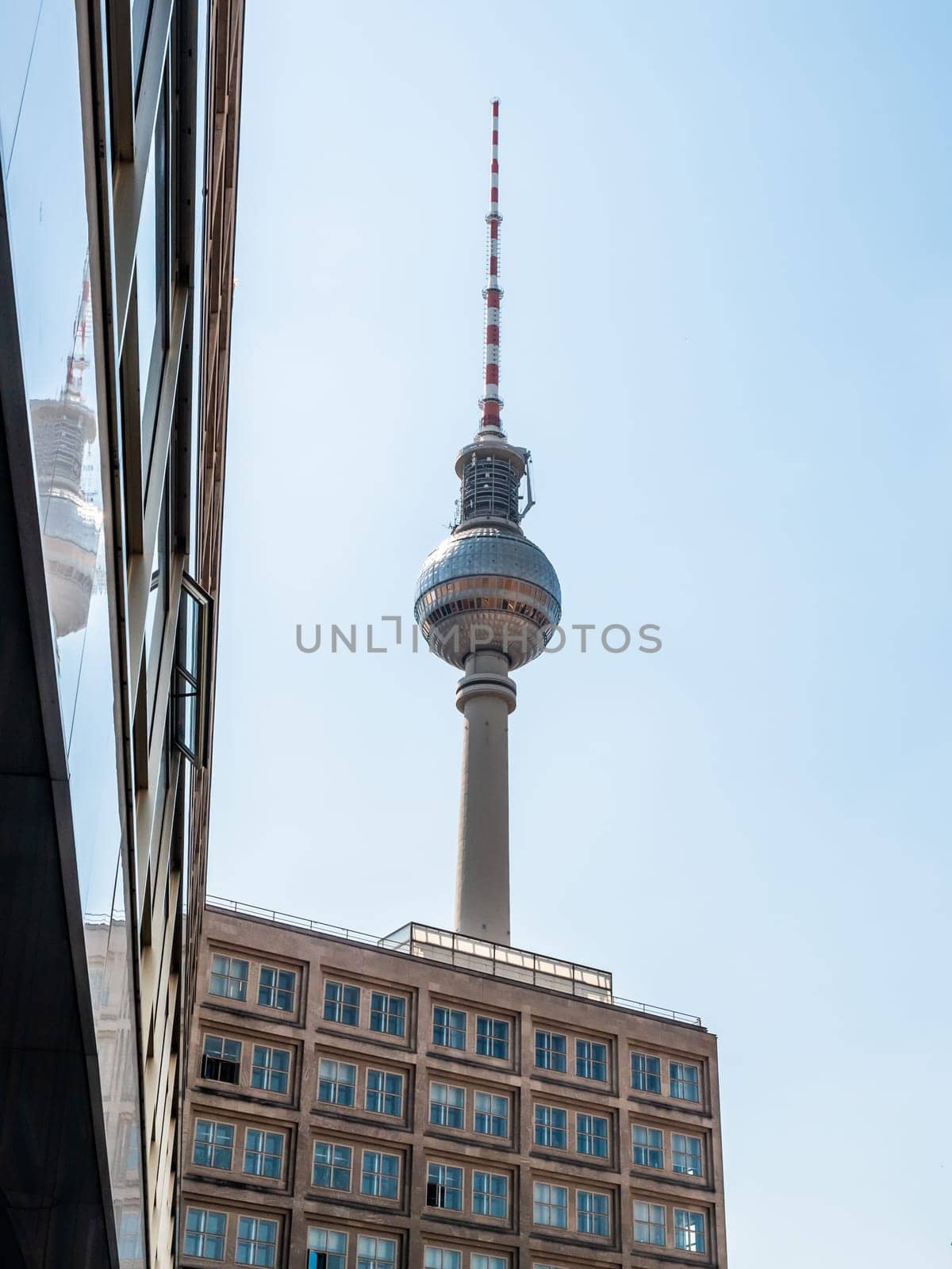 Berlin Television Tower from low angle during summer, germany