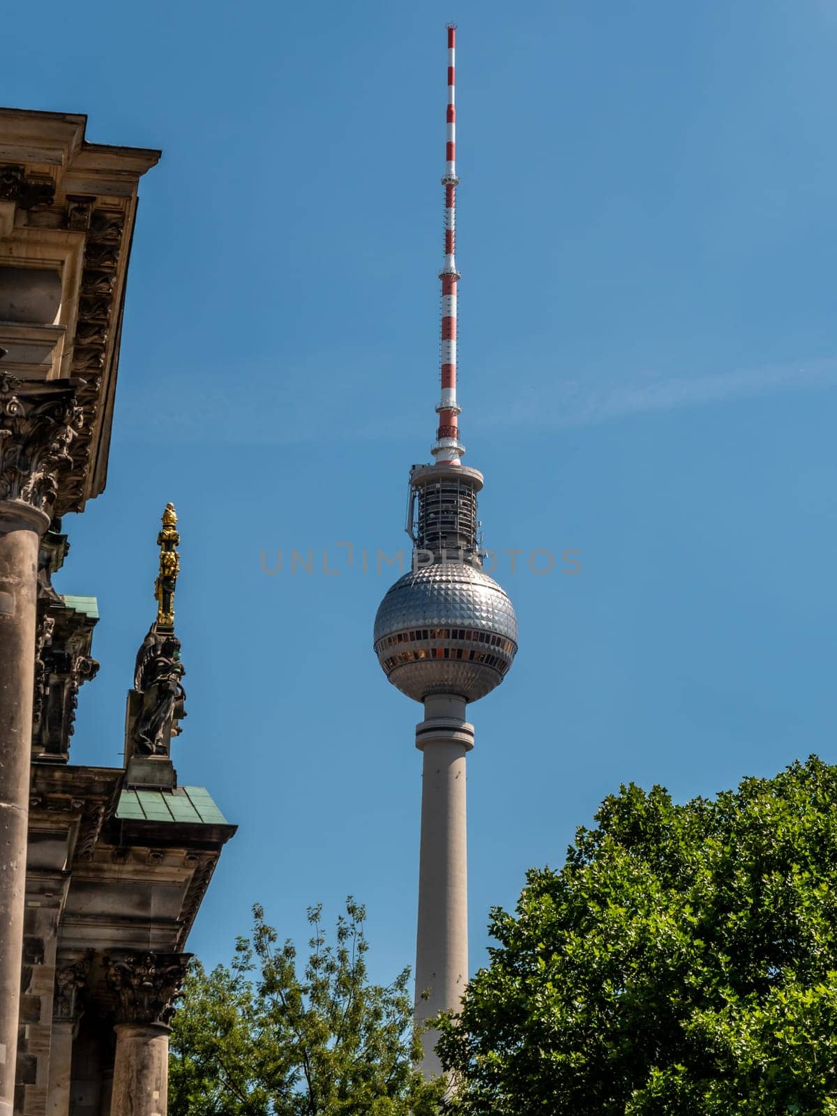 Berlin Television Tower from low angle during summer, germany