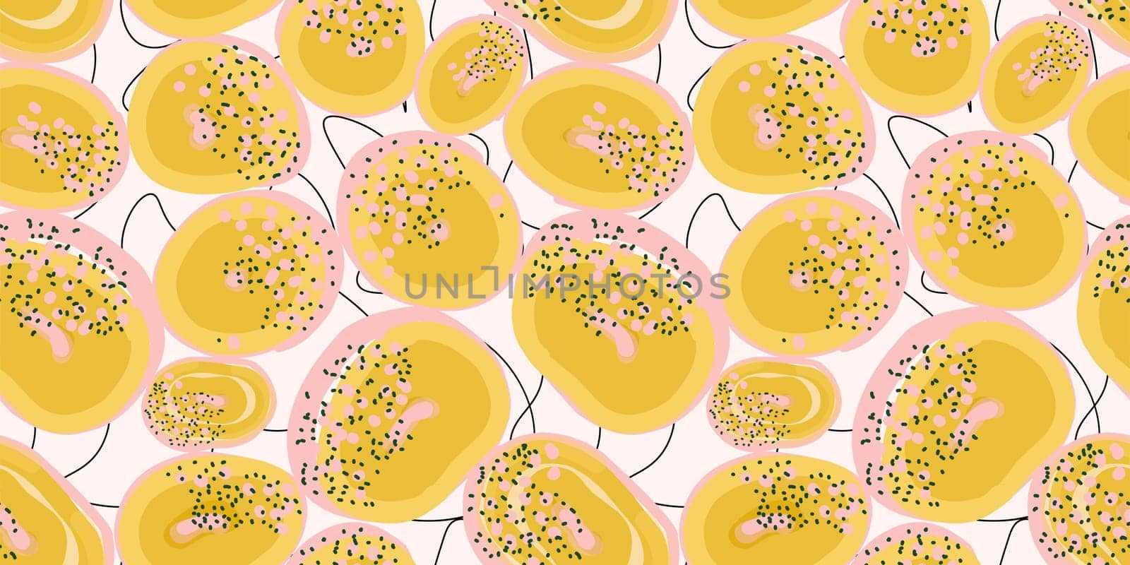 Sunny summer pattern. Bright yellow circles. Abstract seamless pattern. Trendy yellow 2021. Prints for fabrics and textiles. Children's clothing design