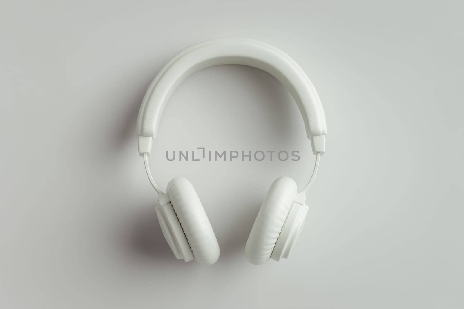 White headphones on grey background, 3D rendering