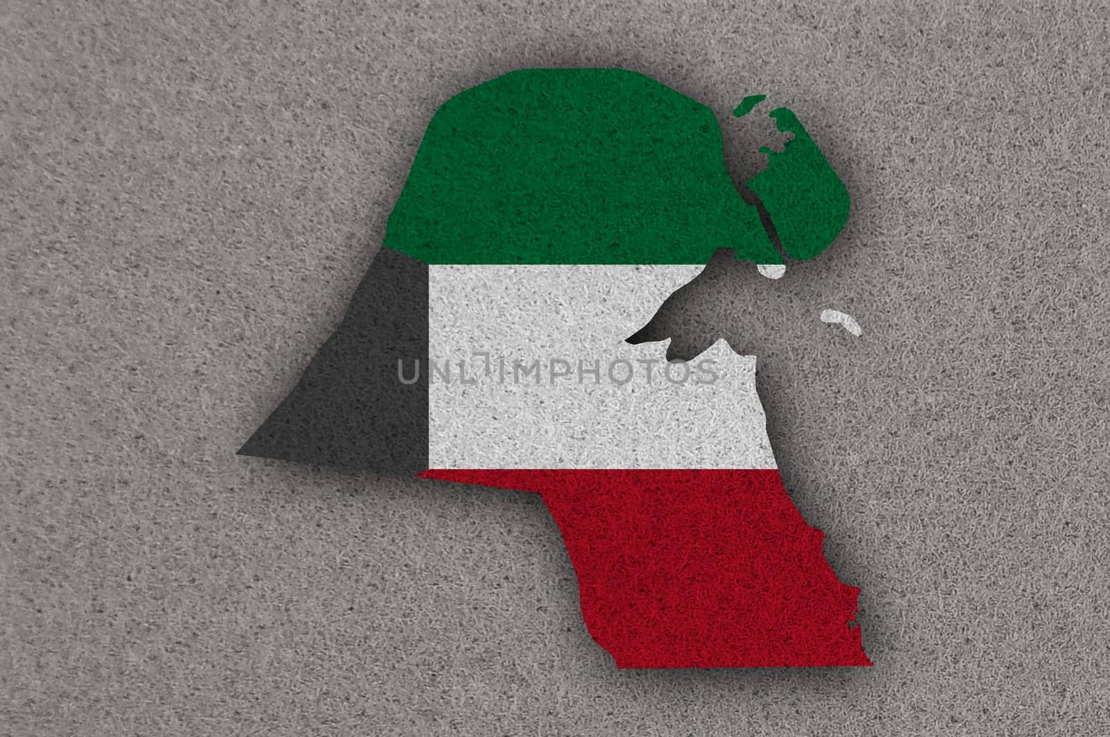 Map and flag of Kuwait on felt