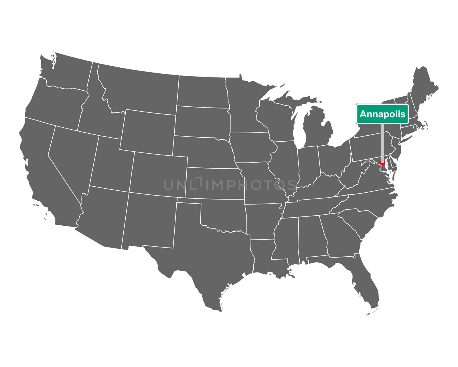 Annapolis city limit sign and map of USA