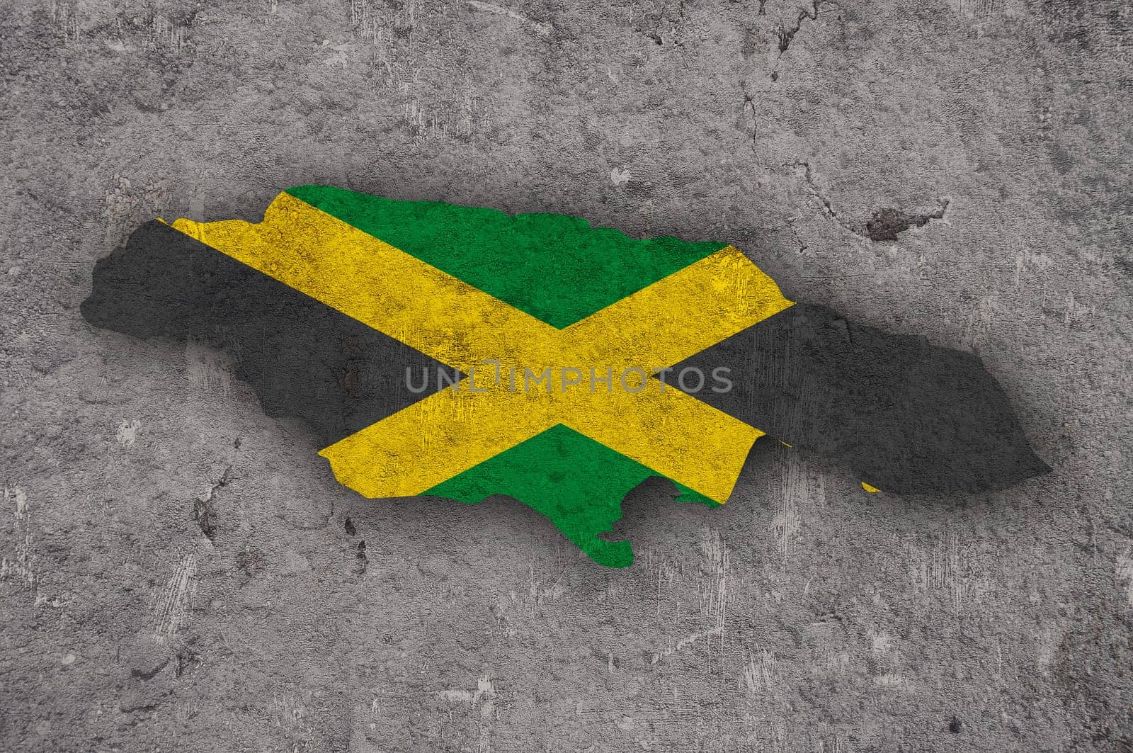 Map and flag of Jamaica on weathered concrete