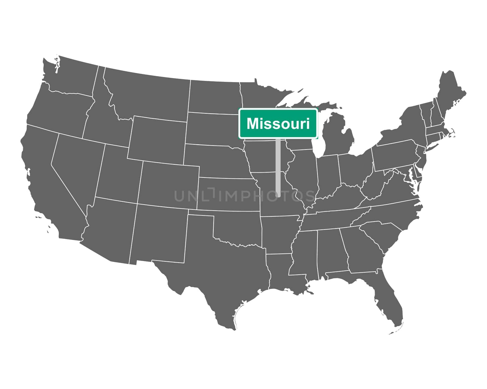 Missouri state limit sign and map of USA