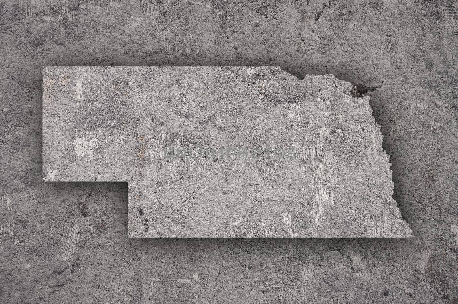Map of Nebraska on weathered concrete