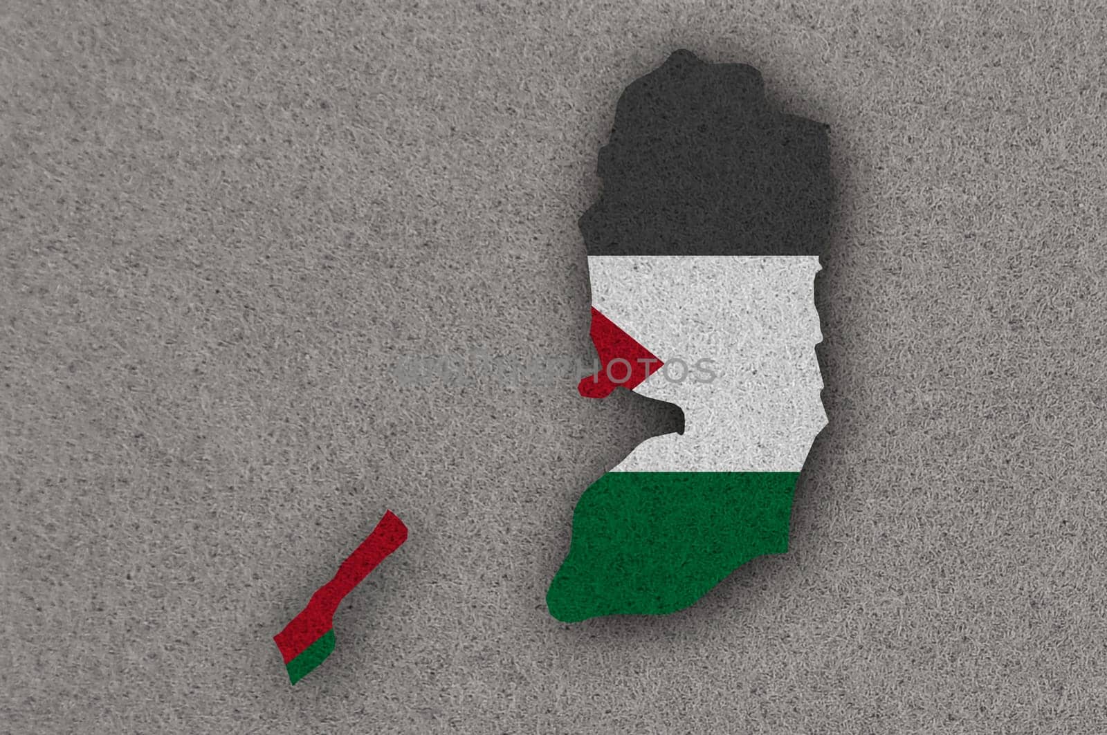 Map and flag of Palestine on felt