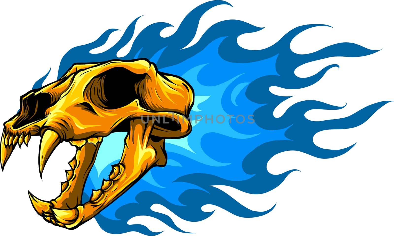 Vector illustration of tiger skull with fire