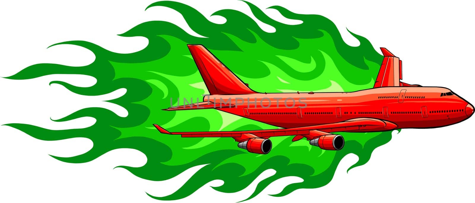 illustration of civil aircraft with flames