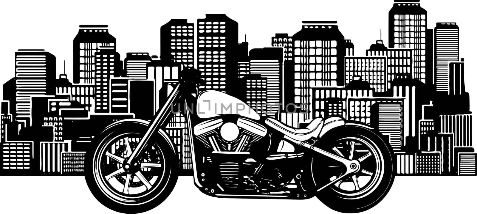 bobber style motorcycle with the city in the background