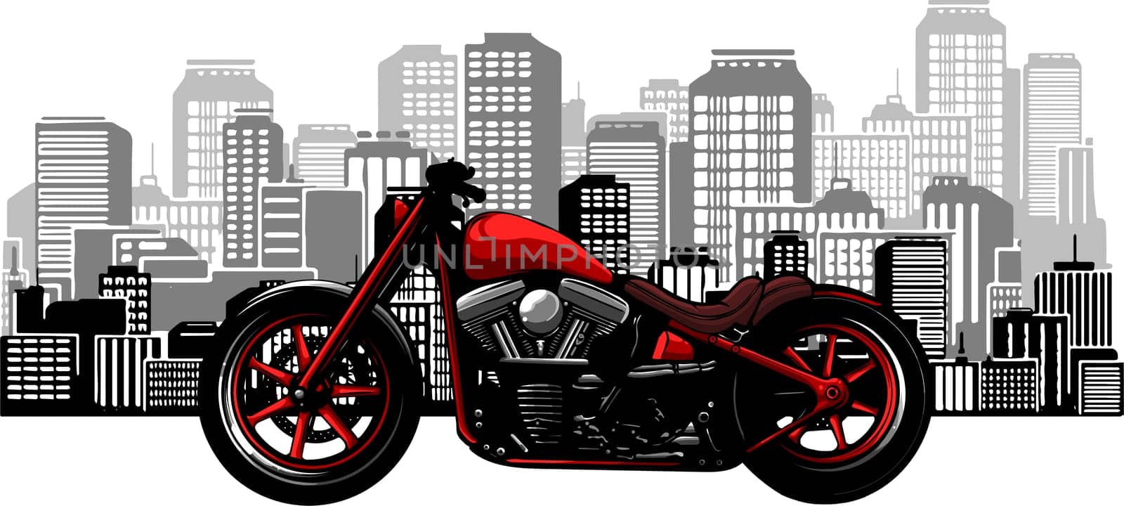 bobber style motorcycle with the city in the background