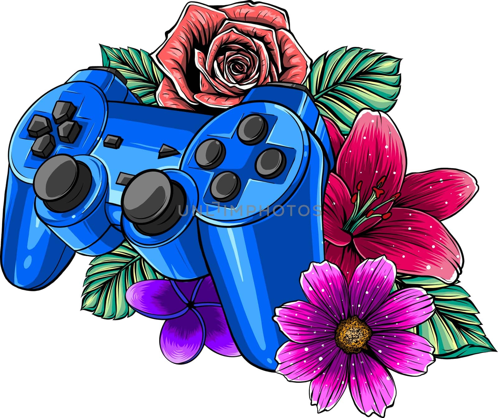 game pad with a flower for gaming vector illustration
