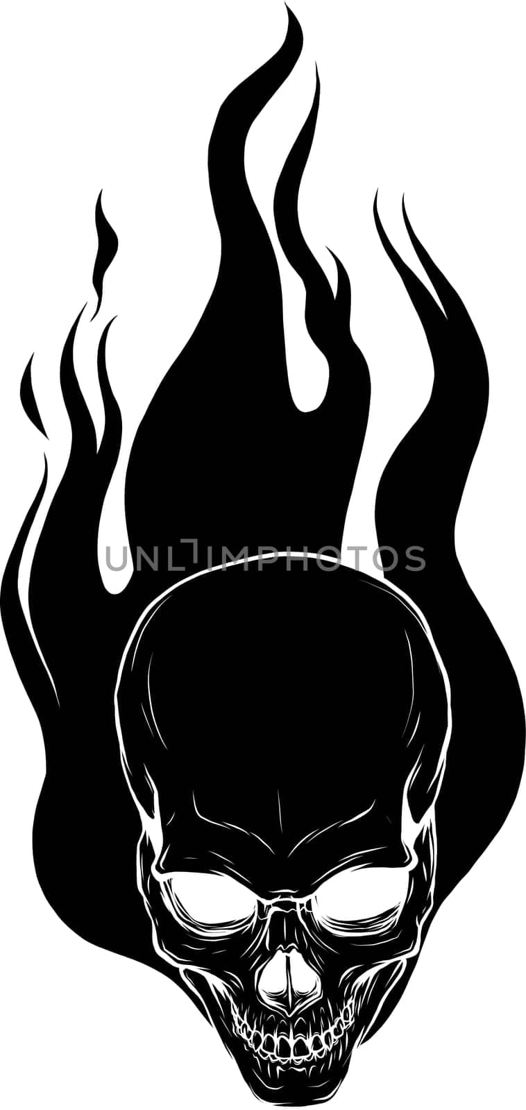 vector illustration of skull falling with fire