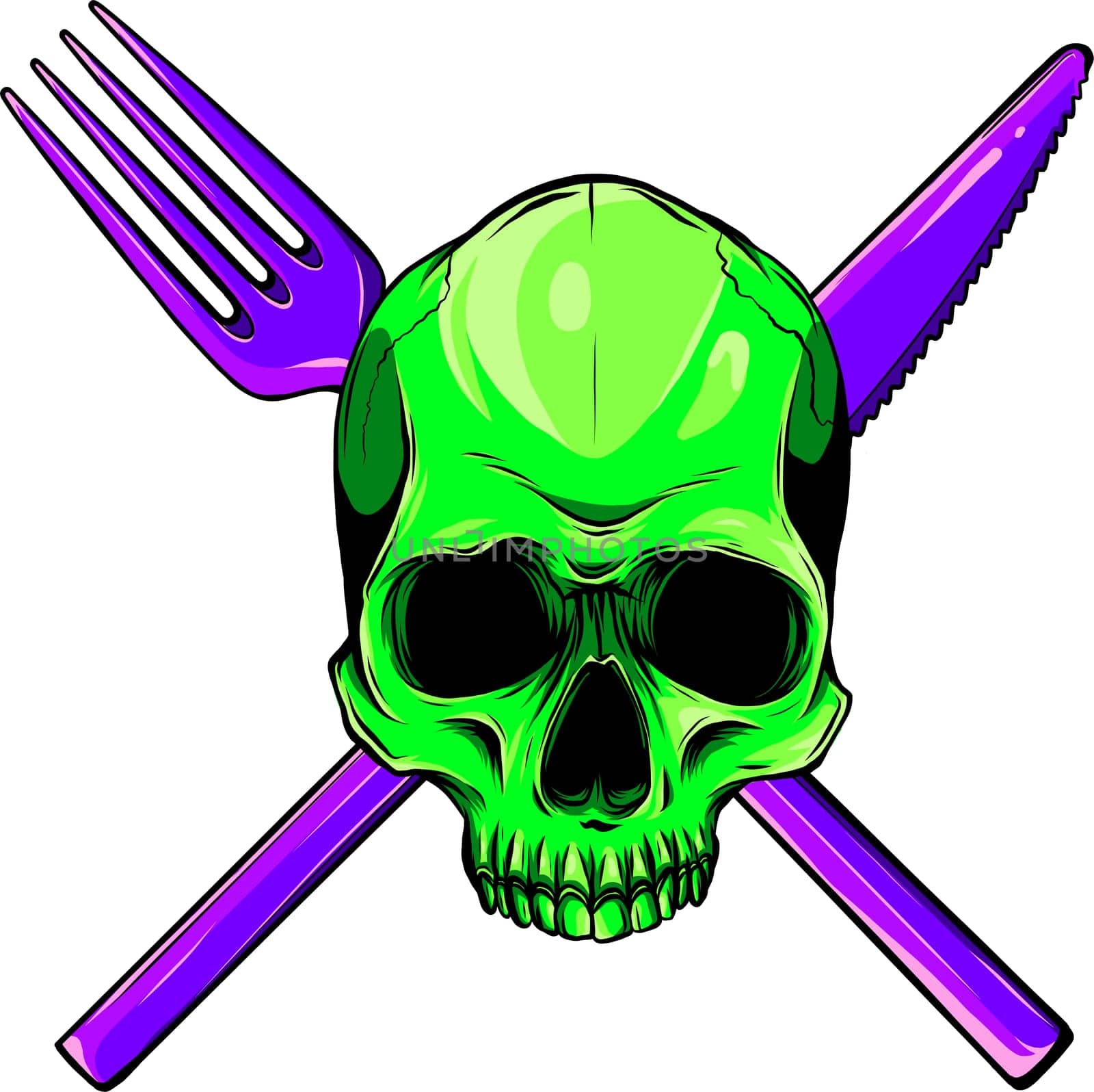 Human Skull with a Spoon and Fork.