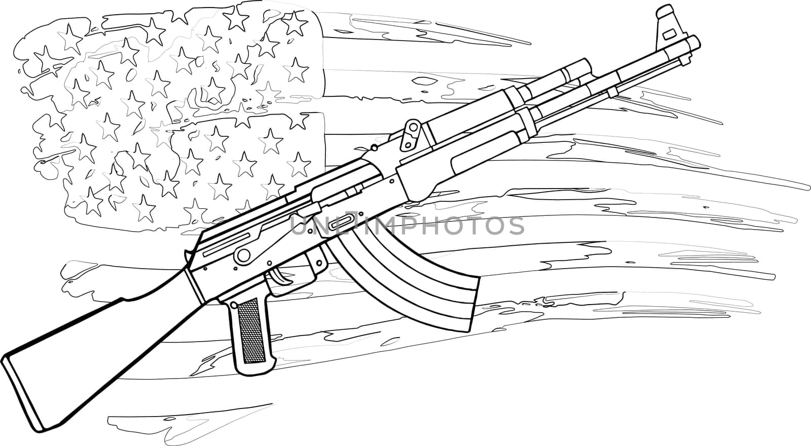 The USA flag with an AK 47 Rifle