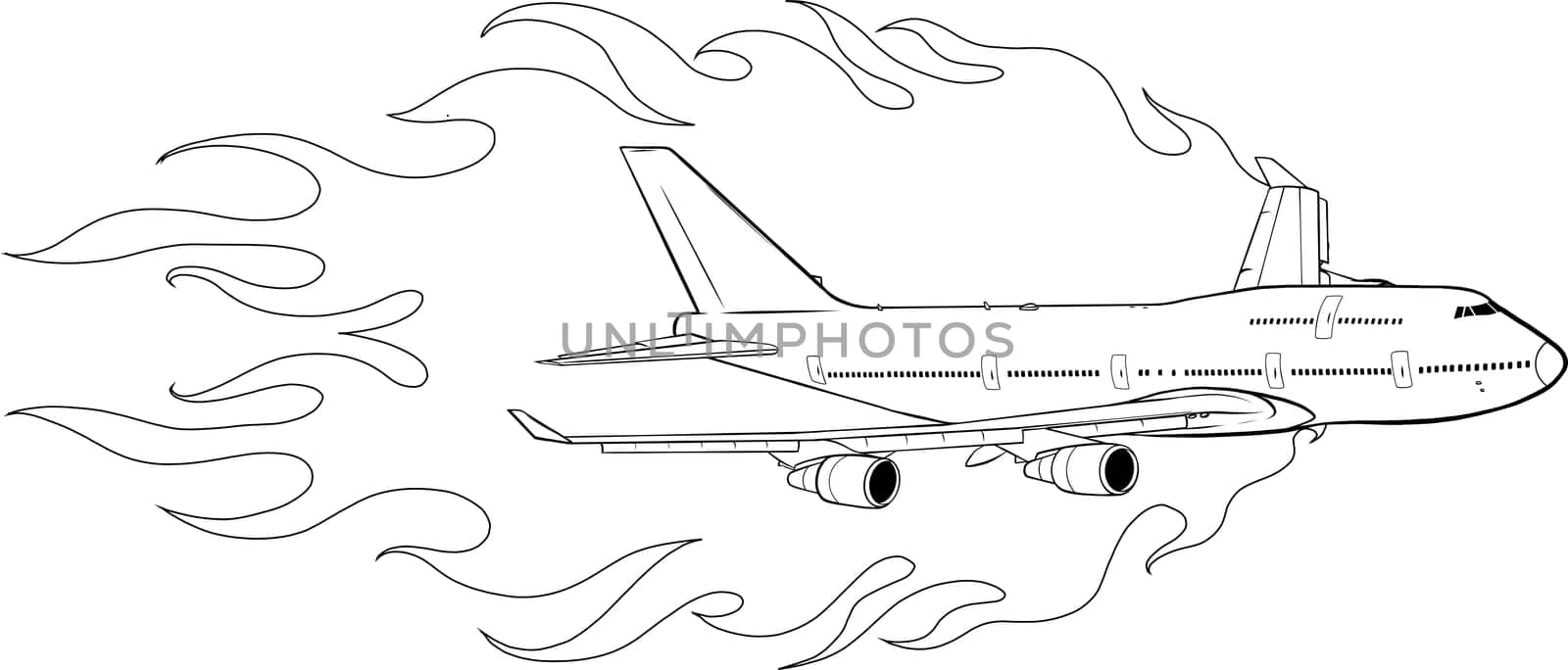 illustration of civil aircraft with flames