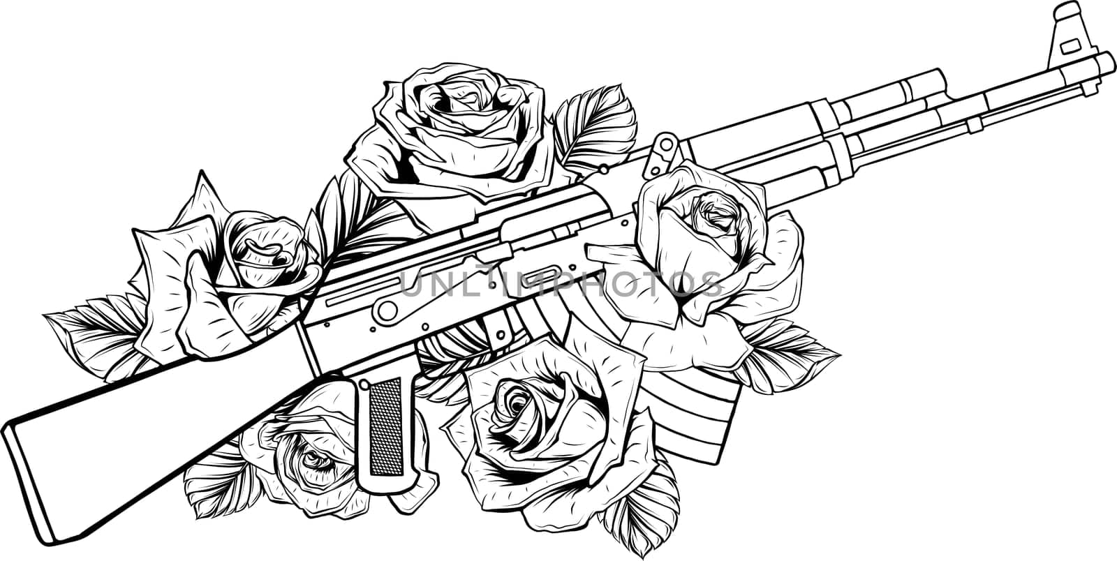 Vector Illustration of rifle with roses