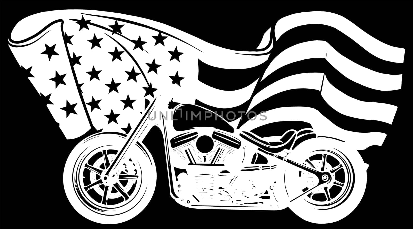 chopper motorcycle with american flag illustration