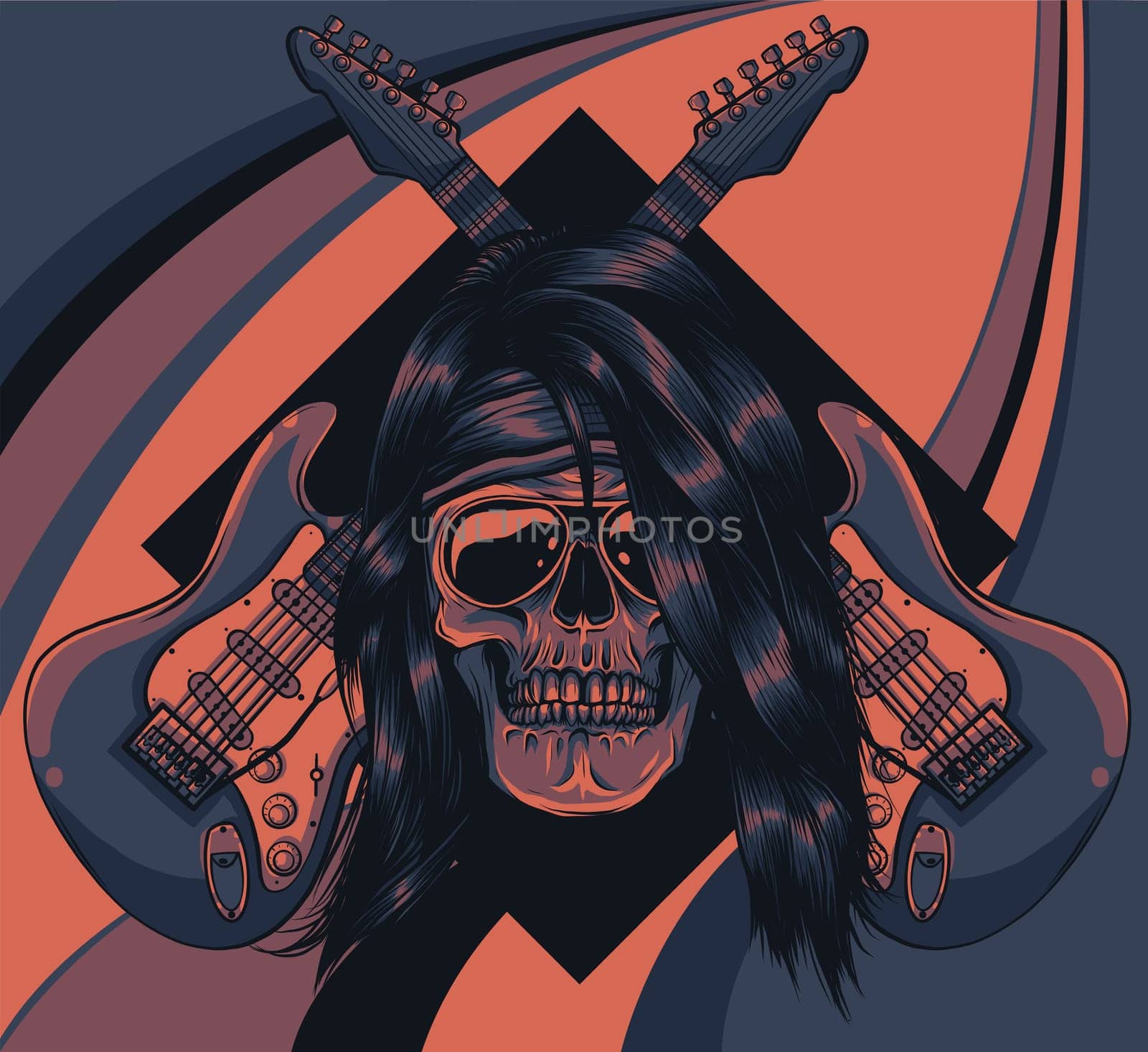 skull with crossing guitars vector