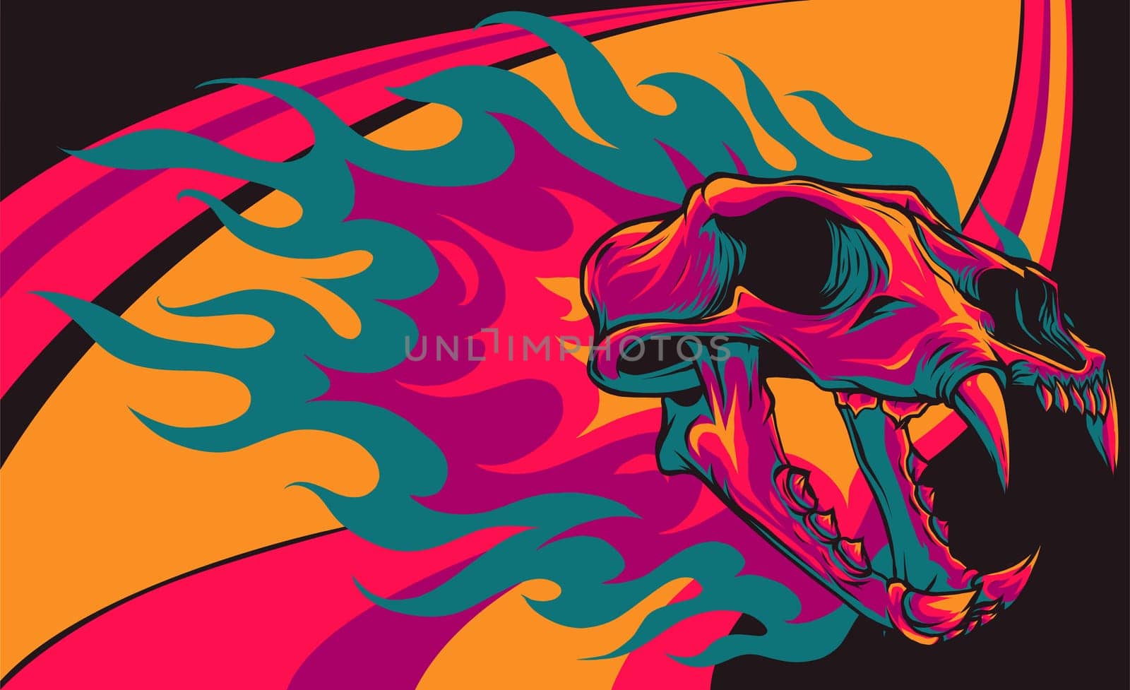 Vector illustration of tiger skull with fire