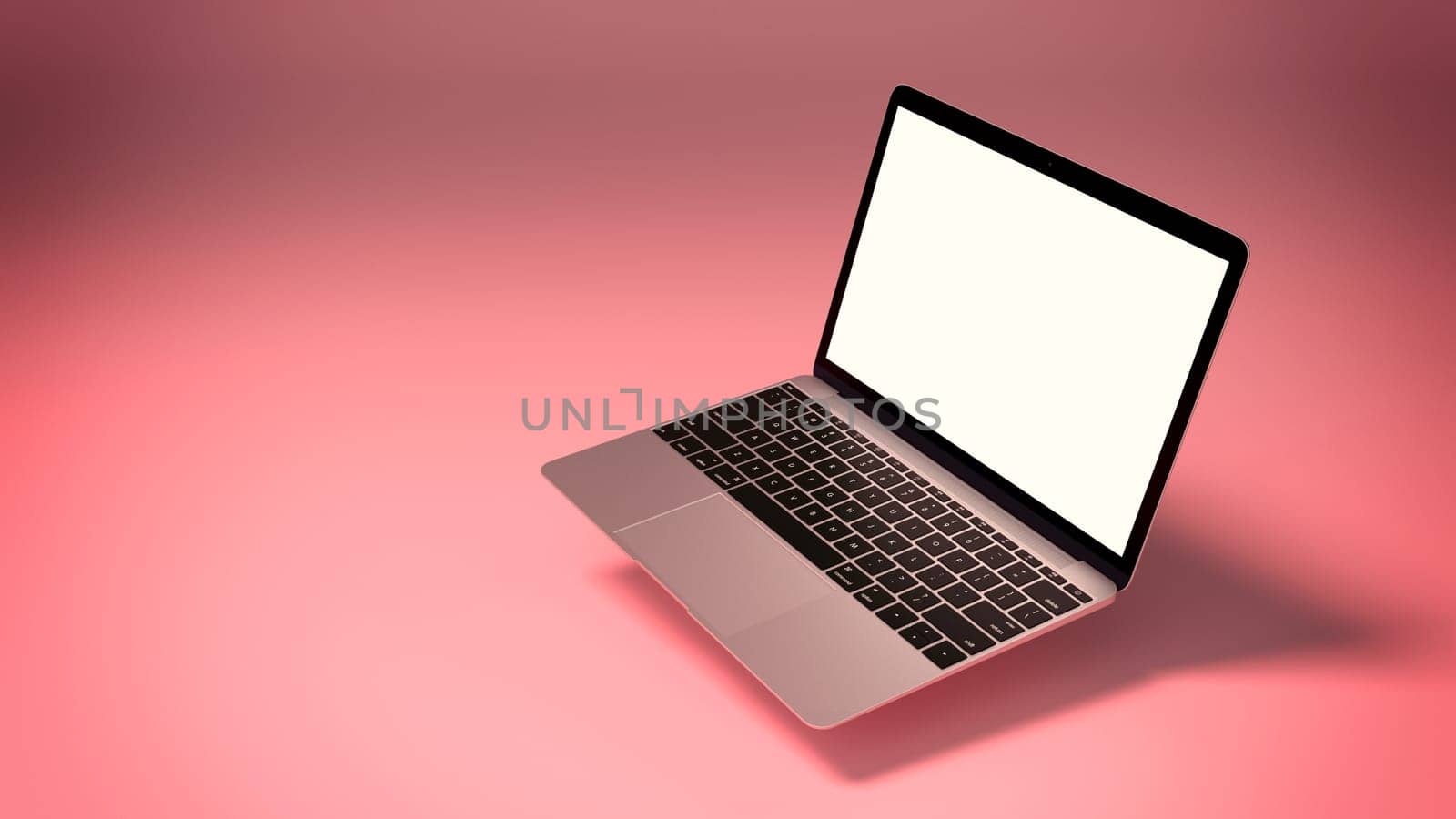 Mockup of Modern Laptop with Blank Screen on Pink Background. 3D Render illustration for Your Design.