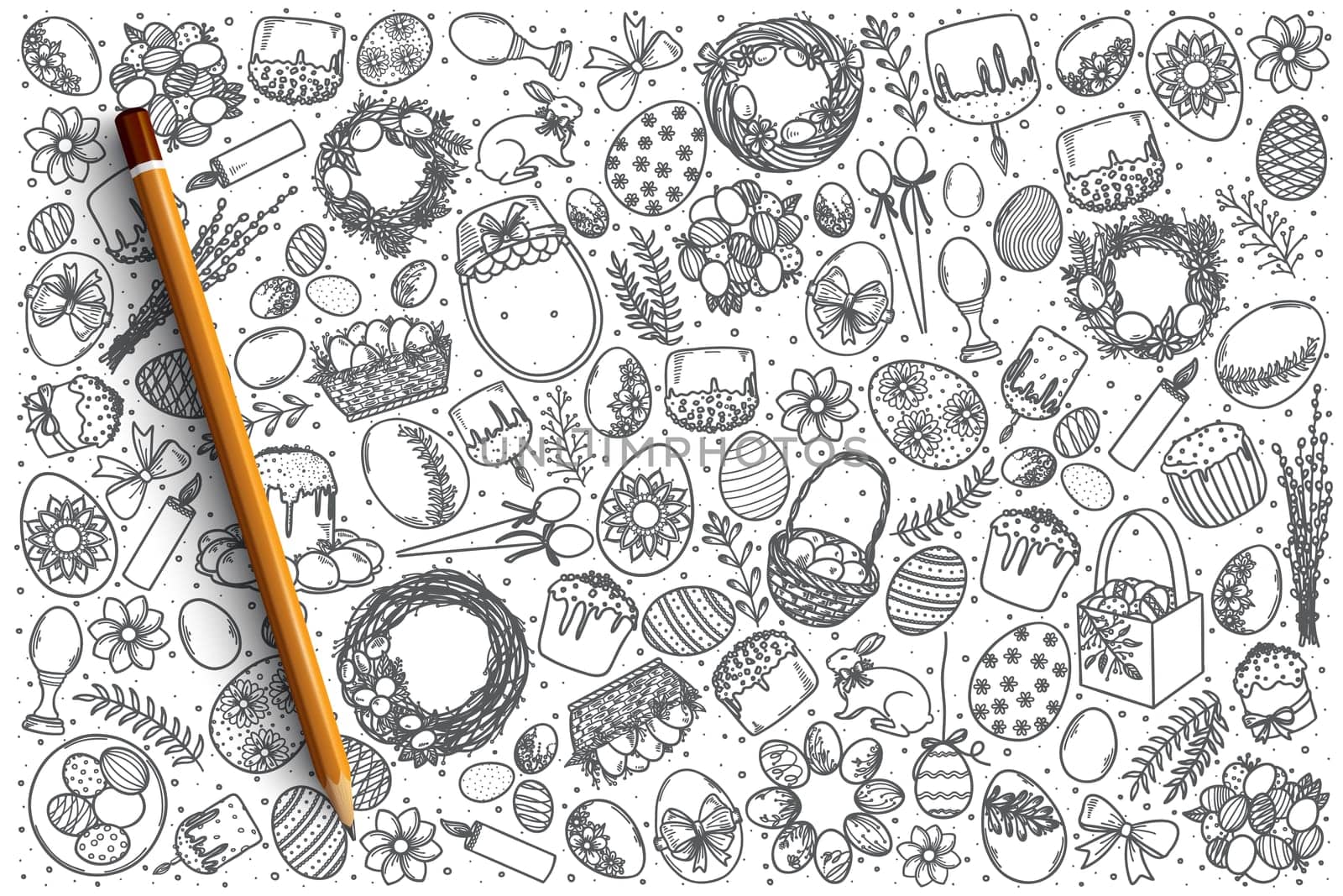 Hand drawn Easter vector doodle set background