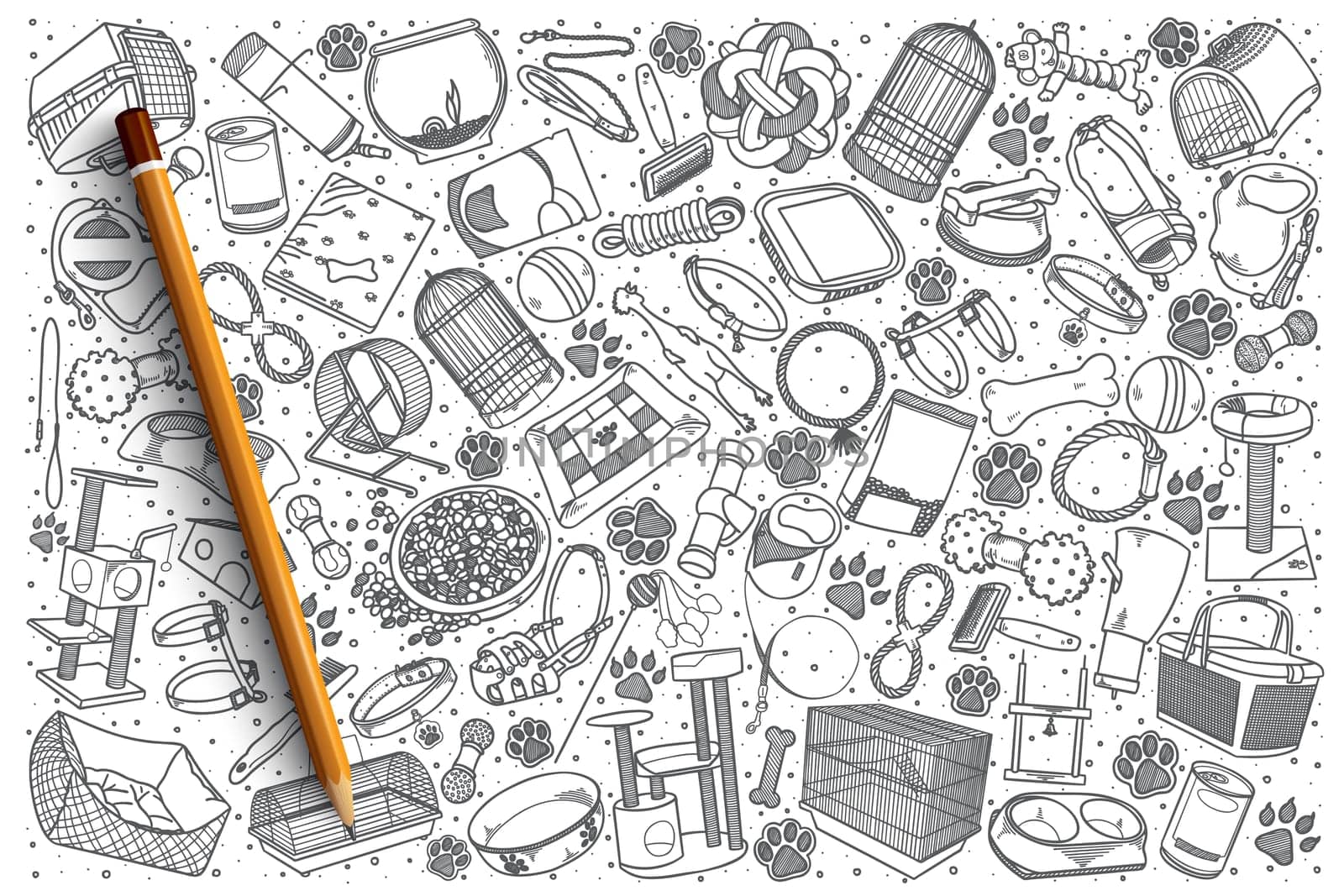 Hand drawn Pet shop vector doodle set background