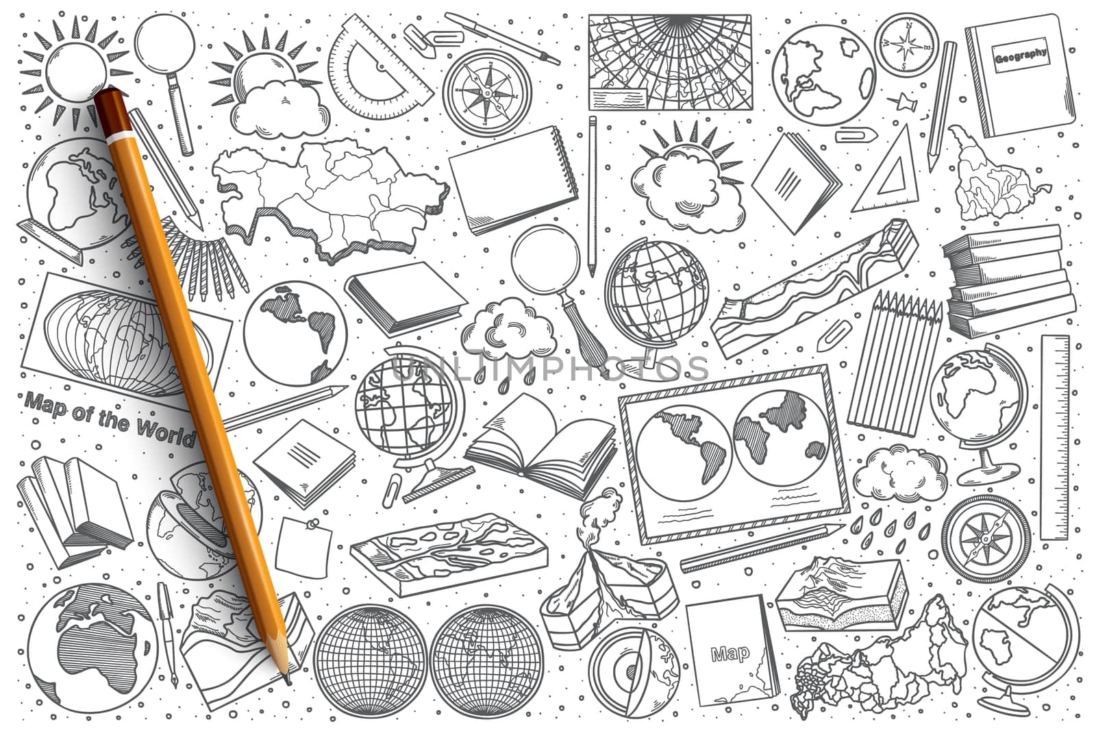 Hand drawn Geography vector doodle set background