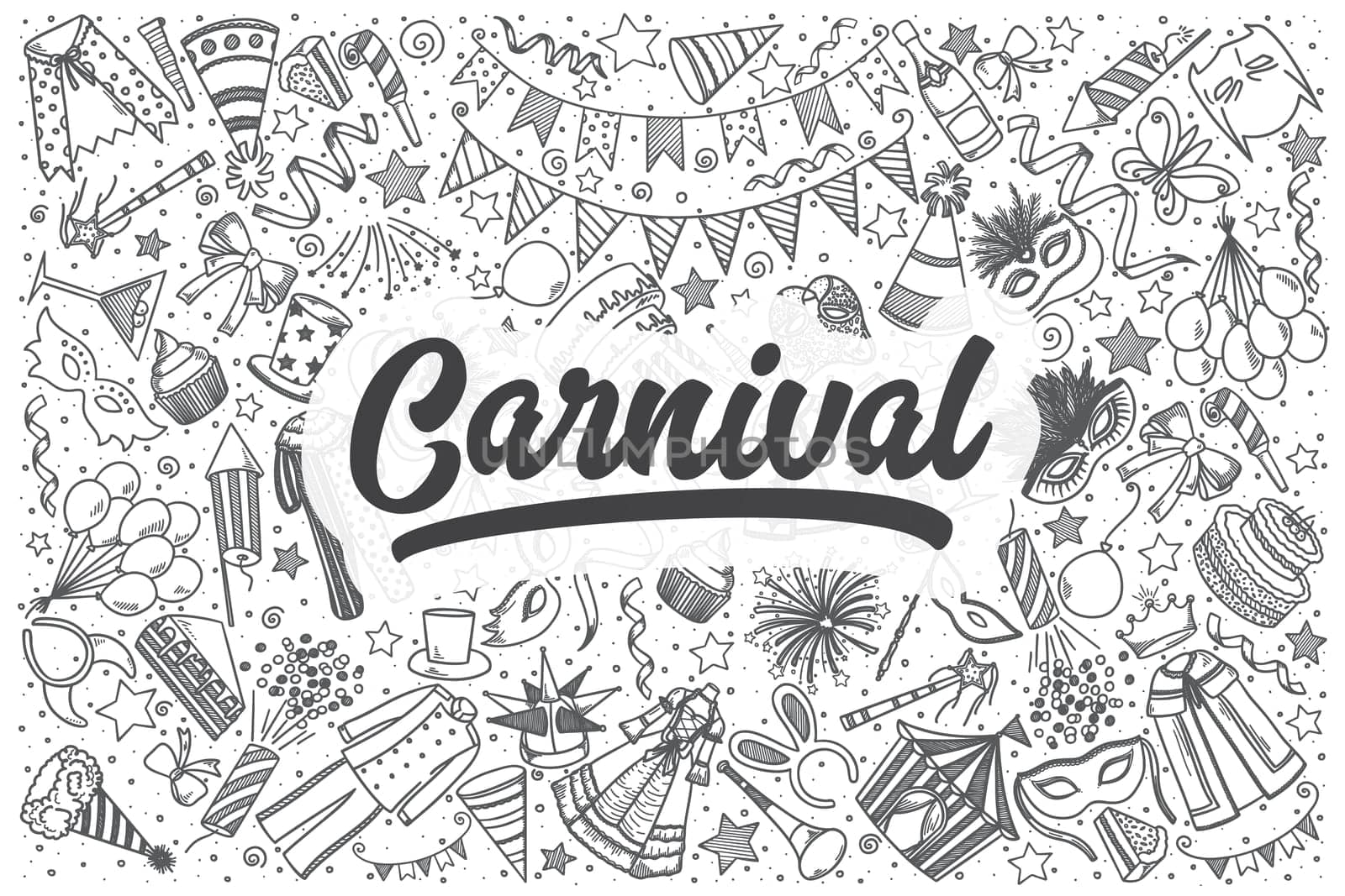 Hand drawn carnival doodle set. Lettering - Carnival