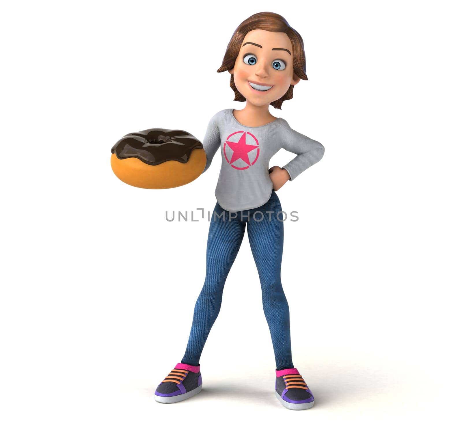 Fun 3D illustration of a cartoon teenage girl