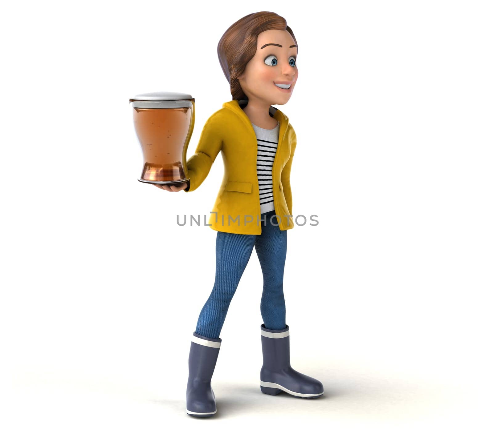 Fun 3D illustration of a cartoon teenage girl