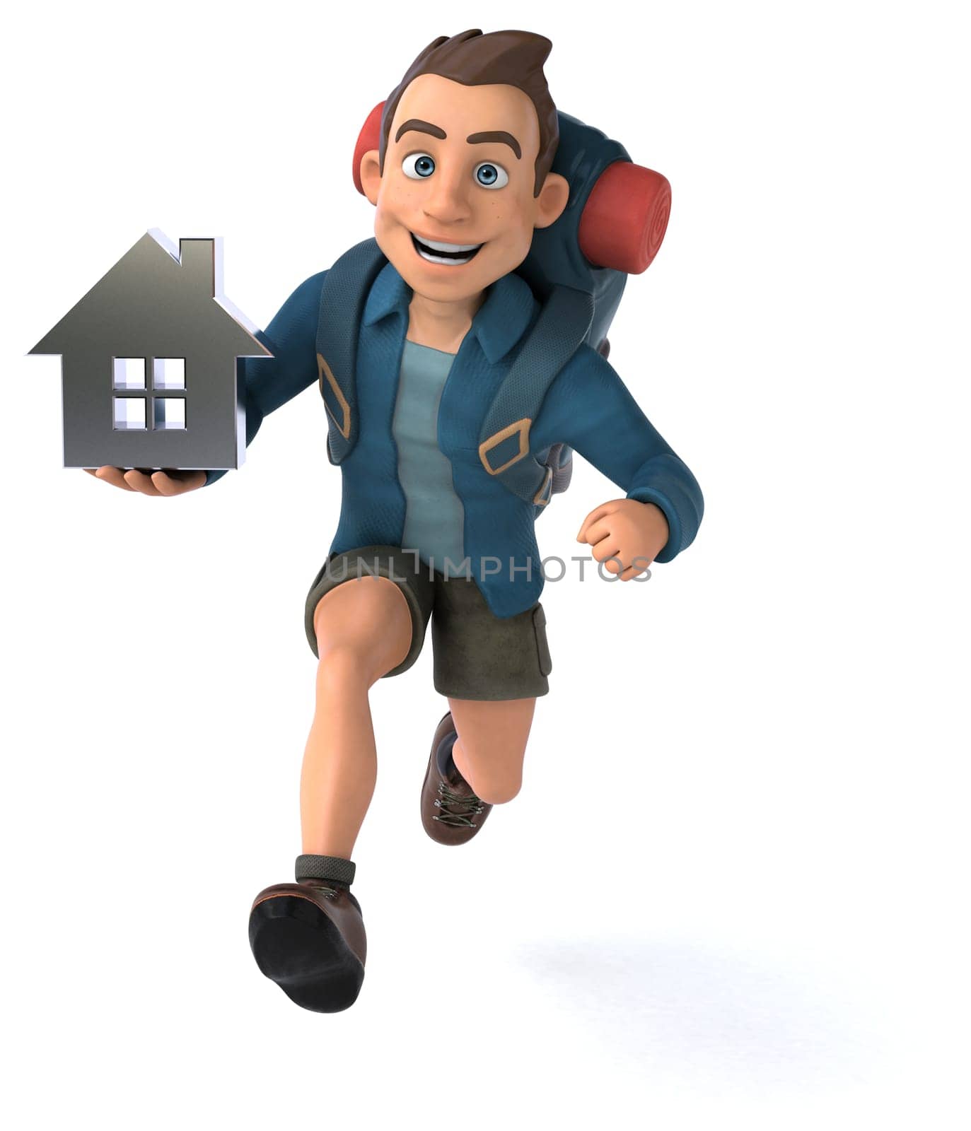 Fun illustration of a 3D cartoon backpacker