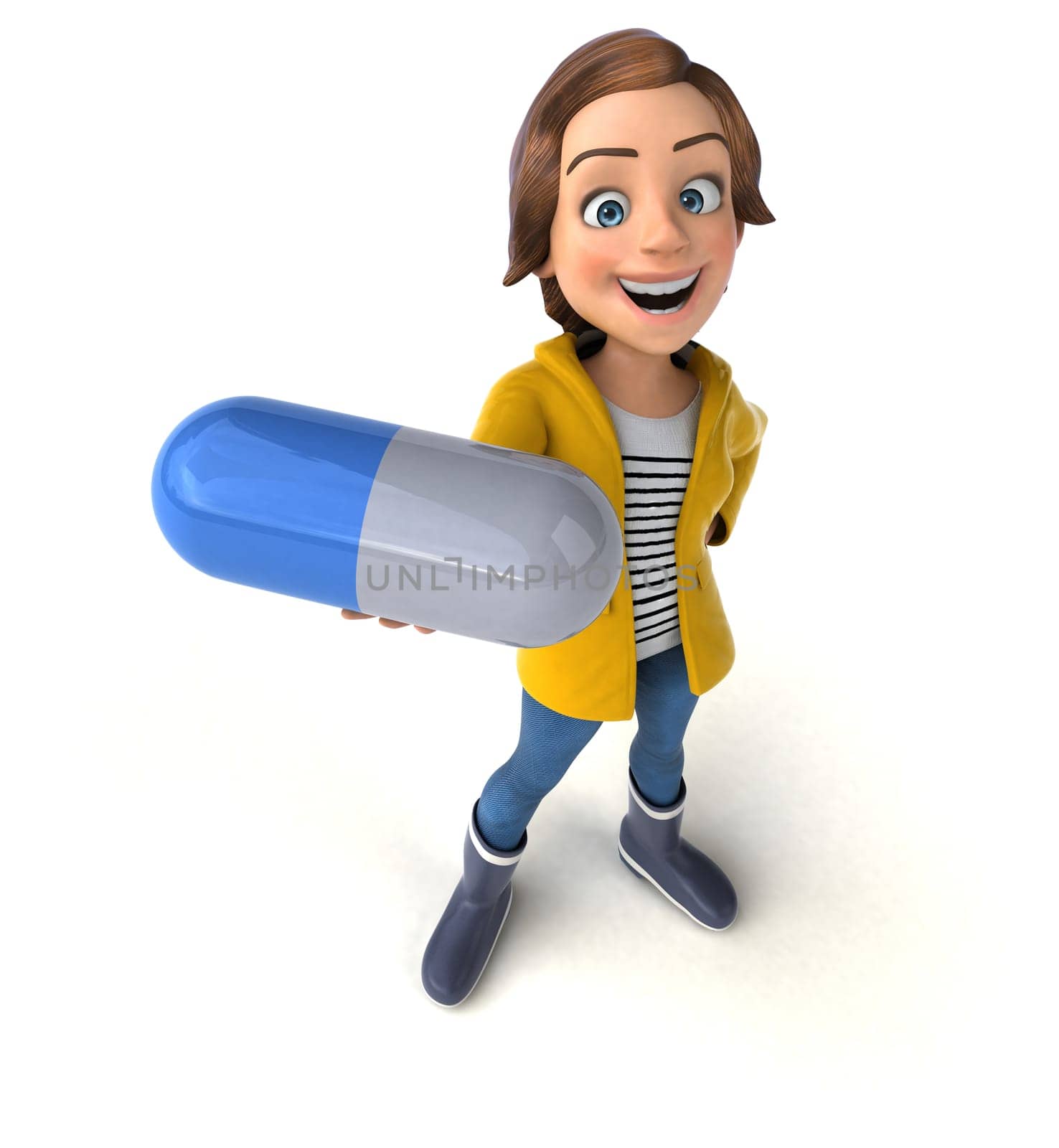 Fun 3D illustration of a cartoon teenage girl
