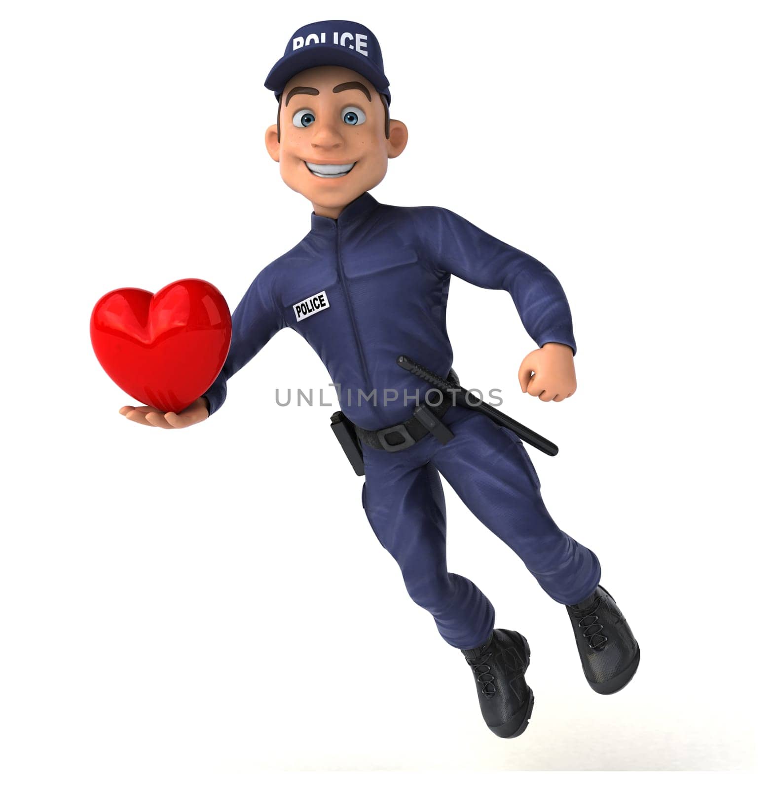 Fun 3D illustration of a cartoon Police Officer