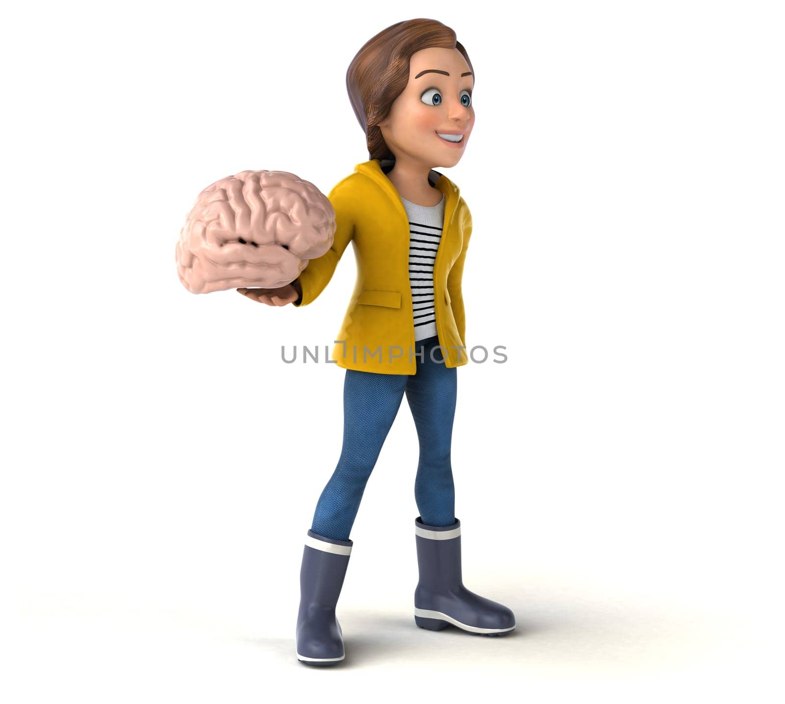 Fun 3D illustration of a cartoon teenage girl